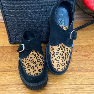 T.U.K Leopard print, buckle,  suede creeper